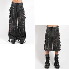 Men Denim Gothic Cyber Chain Pant Metal Studs Black Electro bondage Rave Trouser