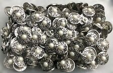 Large 25mm 40L Silver Filigree Ivory White Lightweight Plastic Shank Buttons F14