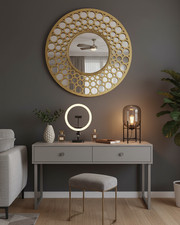 Large Gold round mirror beaded