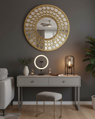 Large gold round mirror beaded - gold,