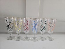 Set 6 vintage retro 50s polka dot design champagne cocktail glasses kitch bright