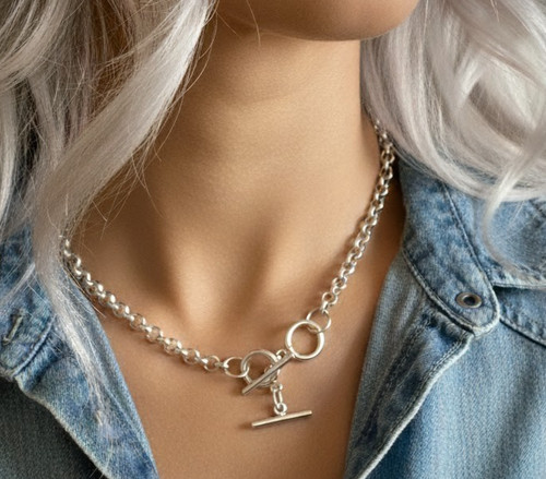 Silver bar necklace 18 - 2, t-bar