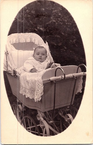 Rppc baby antique pram - rppc,