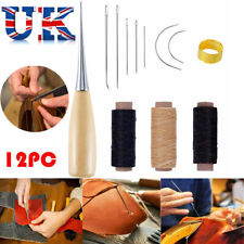 12x Leather Sewing Needles Kit Stitching Needle Thread Thimble Shoes Repair Tool