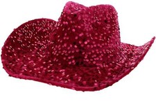 Fancy Dress Luxury Sequin Cowgirl/ Cowboy Hat - Black, Pink, Red or Silver