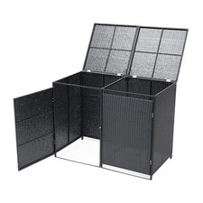 LARGE PE WICKER GARDEN STORAGE BOX OUTDOOR WATERPROOF DECK CONTAINER CHEST SHED