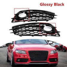 Front Fog Light Grille Cover Grill Gloss Black For AUDI A4 B8 S-Line S4 2008-12