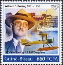 WILLIAM BOEING Model 1 B&W Seaplane Biplane Aircraft Stamp #2 2021 Guinea-Bissau