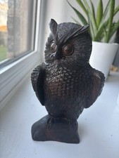 Antique Vintage Superb Quality Swiss Black Forest Wooden Oak Owl Wood Carving