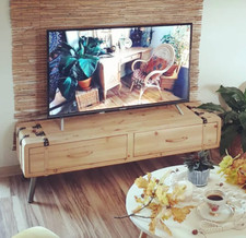 Retro TV Stand Vintage Industrial Style Media Cabinet Low Rustic Storage Unit