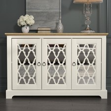 Ivory Oak 3 Door Sideboard Storage Cabinet Adjustable Shelves Durable Wood