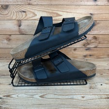 Birkenstock Sandals Mens Size UK 10.5 Arizona Black Cork 2 Stripes Buckle Summer