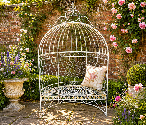 Rustic cream arbour - rustic, bench
