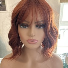 PORSMEER Short Wavy Auburn Colored Wig with Fringe Halloween Party Cosplay