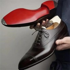 Oxford Brogue Leather Shoes Red Sole Retro Lace-Up Dress Business Casual Party