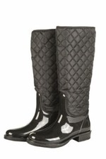 Ladies Long Waterproof Boots Quilted Polyester Patent Wellington Walking Shoes