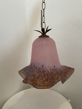 Pink Art Deco Ceiling Light Vintage Murano Style Italian Glass Pendant Shade