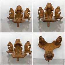 Vintage Antique Carved Wood Three Wise Monkeys Stand Base Yew Wooden Ornament