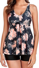 2 Piece Tummy Control High Waist Shorts Tankini Set Swimsuit Cup C-D Size 2XL 18