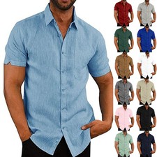 Mens Grandad Polo Shirts Short Sleeve Summer Casual Work  Button Up T Shirt Tops