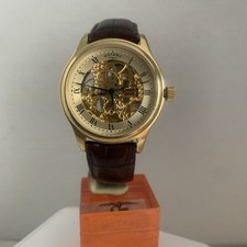 Rotary Men's Automatic Skeleton Gold Platted Brown Leather Strap WatchGS02519/09