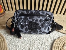 Kipling Abanu Medium Crossbody Bag  Black & white Flower Print With Monkey 