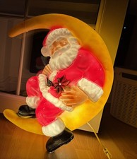 Vintage Santa on Moon Blow Mold Light Up Christmas Decoration 1990s Father Xmas