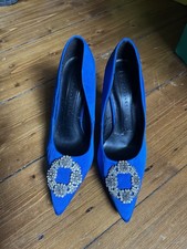 M&S BNWT Royal Blue Satin Stilettos With Diamanté Jewel Buckle Detail