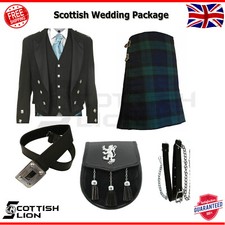 Scottish Traditional Wedding Kilt Dressing Men's Outfit Black Charlie Jacket   