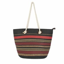 Tote Beach Bag Pia Rossini Virginia Black Red Stripe Holiday Paper Straw