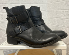 Kenneth Cole x Gentle Souls Black Leather Benton Moto Biker Boots Size UK 7