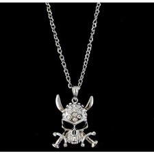 Chrome Skull and Swords Diamante Pendant