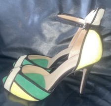 LADIES SIZE UK 6.5/7 EUR 40 GREEN BLACK AND YELLOW STILETTO HEELS ZARA BASIC