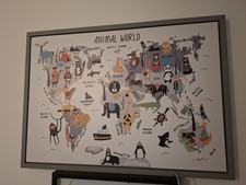 Animal World Map Grey Printed Wall Art Box Framed Canvas or Poster Print Picture