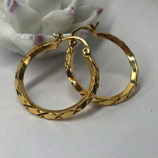 18ct Gold Diamond Cut Creole Hoop Earrings 25mm Diameter Ear Jewellery Gift NEW