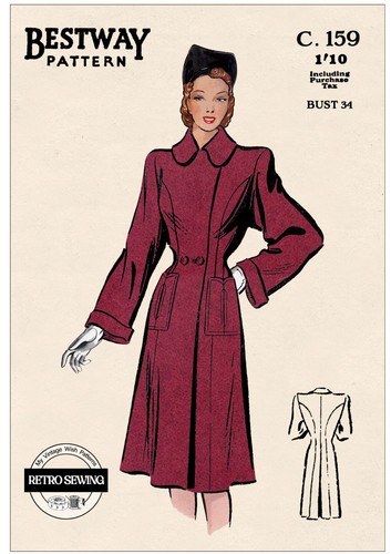 1940s panelled coat with - panelled,