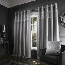 Catherine Lansfield Glitzy Sequin 90x90 Inch Lined Eyelet Curtains Two Panels Gr