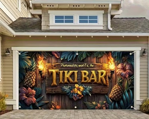 Tiki bar tropical garage door - tropical,