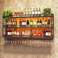 Wall Mounted Wine Rack with LED Lighting - Holds 100 Bottles, Metal Black
