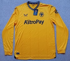 WOLVERHAMPTON WANDERERS F.C. Gold Long Sleeve Home Shirt - Size Large
