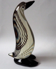 Large Murano style art glass black & white striped emperor penguin figure 23cm