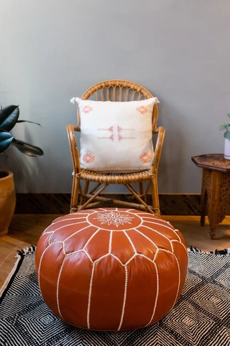 Leather ottoman pouf handmade - leather,