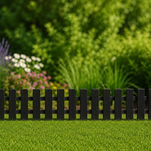 Black wooden picket fence - wooden,