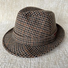 Dunn & Co Trilby Hat Wool and Cashmere Made In GB Size 58, 7 1/8 Browns Feather