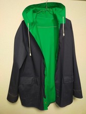 green PVC and fabric reversible raincoat hooded jacket rainjacket