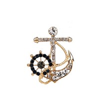 Art Deco Style Vintage Enamel Crystal Rudder and Anchor Brooch Badge Pin Gift