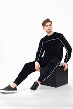 Mens Velour Sweater Tracksuit With Piping