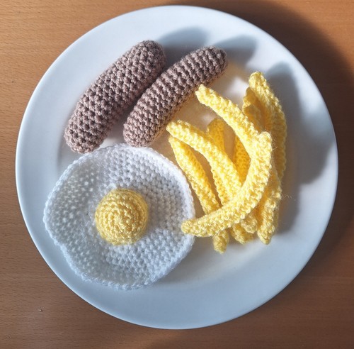 Hand knitted egg sausages - knitted, &