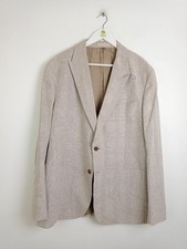 M&S Men's Blazer Size 48" Long Neutral Check Single Breasted Suit Jacket New F2
