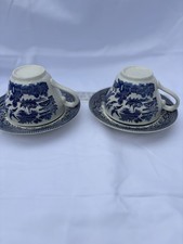 Vintage Churchill Blue & White Cup & Saucer Set Of 4 Made In England